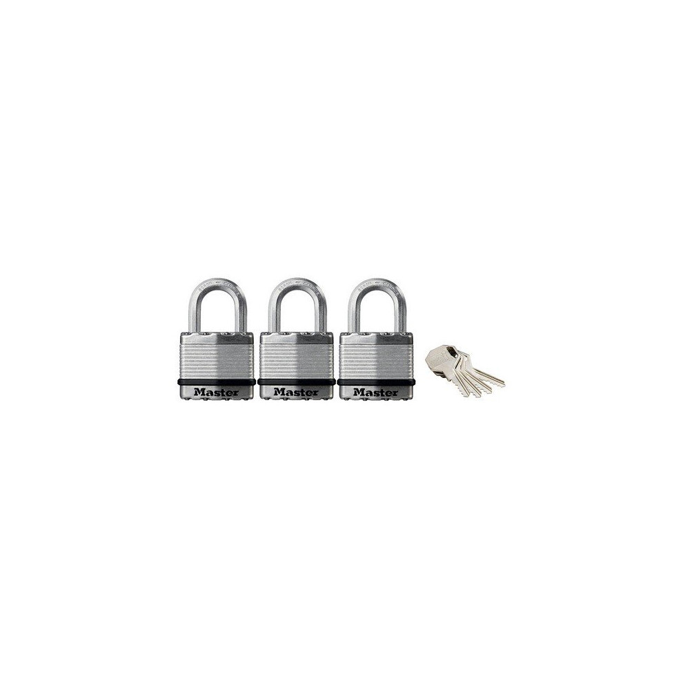 Master Lock M1TRI Excell Laminated Steel 45mm Padlock - 24mm Shackle - Keyed Alike x 3
