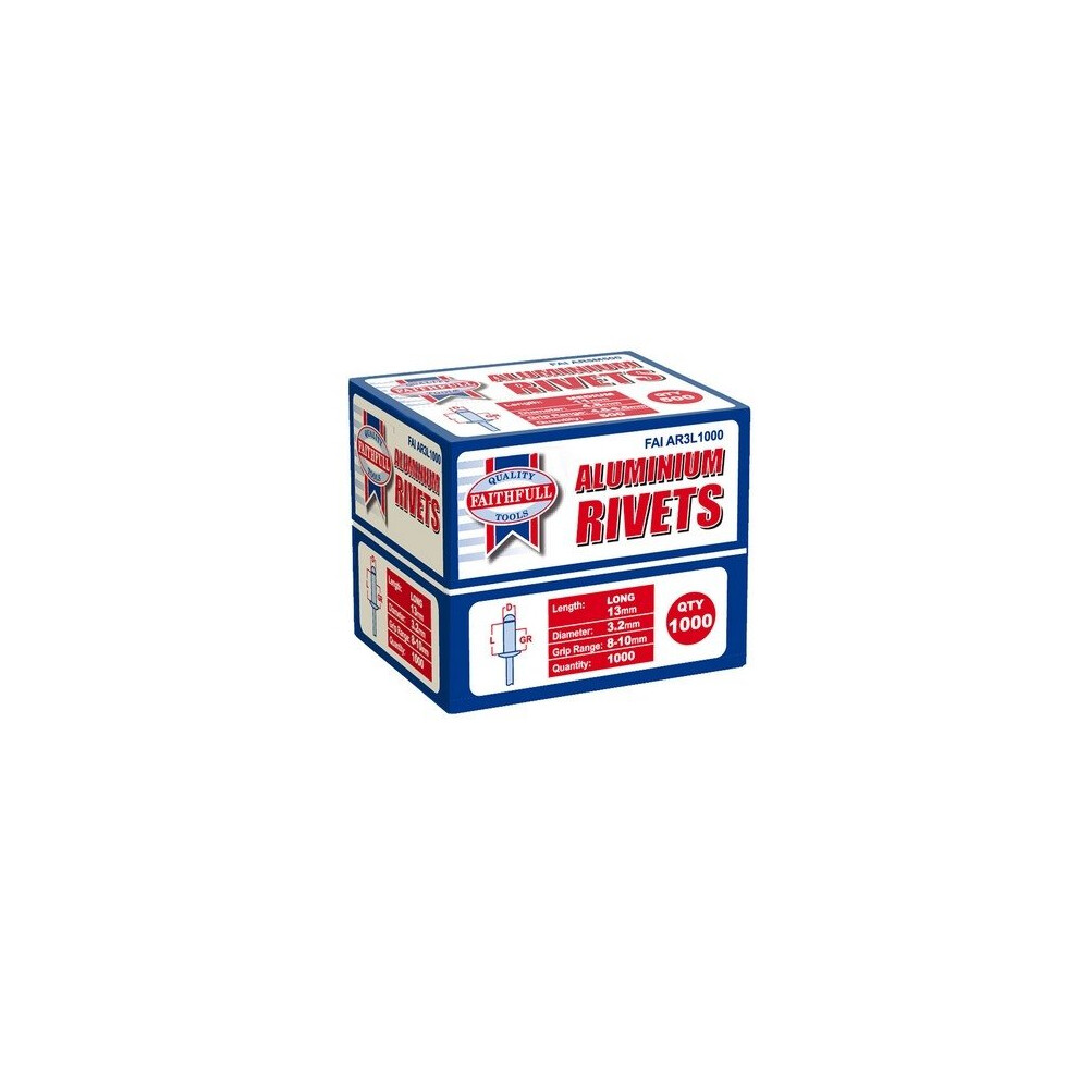 Faithfull FAIAR3L1000 Aluminium Rivets 3.2mm x 13mm Long Bulk Pack of 1000