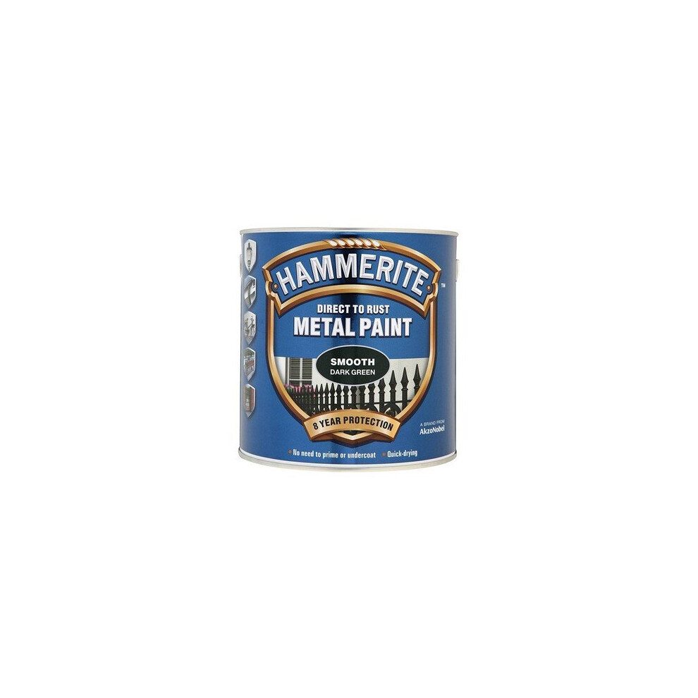 Hammerite SFDG25L Direct to Rust Smooth Finish Metal Paint Dark Green 2.5 Litre