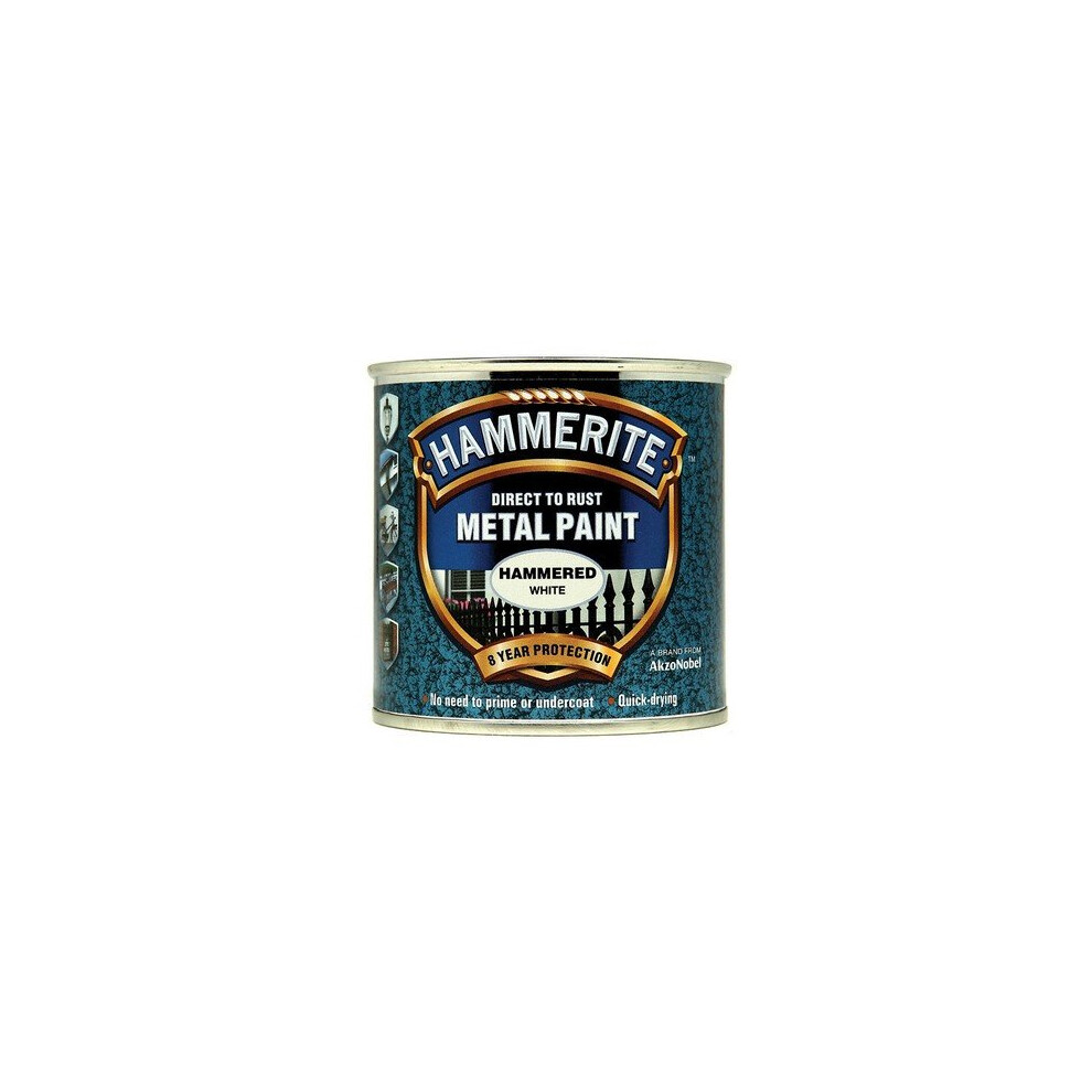 Hammerite HFW250 Direct to Rust Hammered Finish Metal Paint White 250ml
