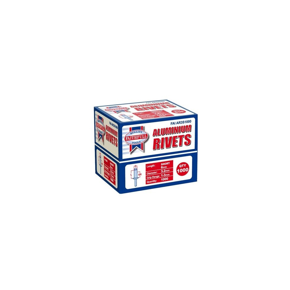 Faithfull FAIAR3S1000 Aluminium Rivets 3.2mm x 6mm Short Bulk Pack of 1000