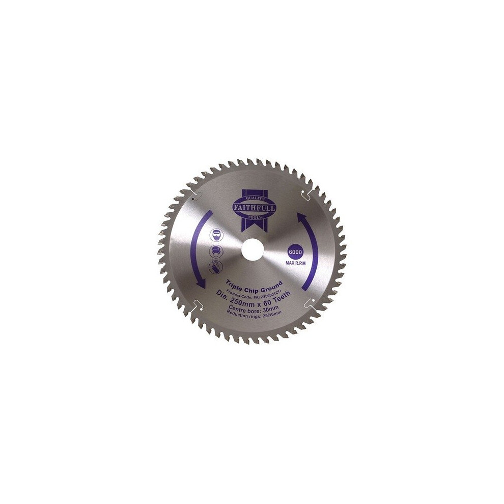 Faithfull FAIZ25060TCG Circular Saw Blade 250 x 30mm x 60T TCG Fine Finish
