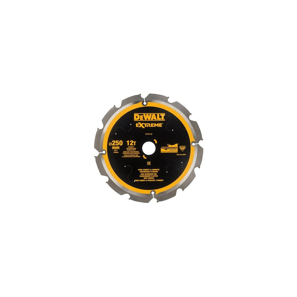 DEWALT DT1474-QZ Extreme PCD Fibre Cement Saw Blade 250 x 30mm x 12T