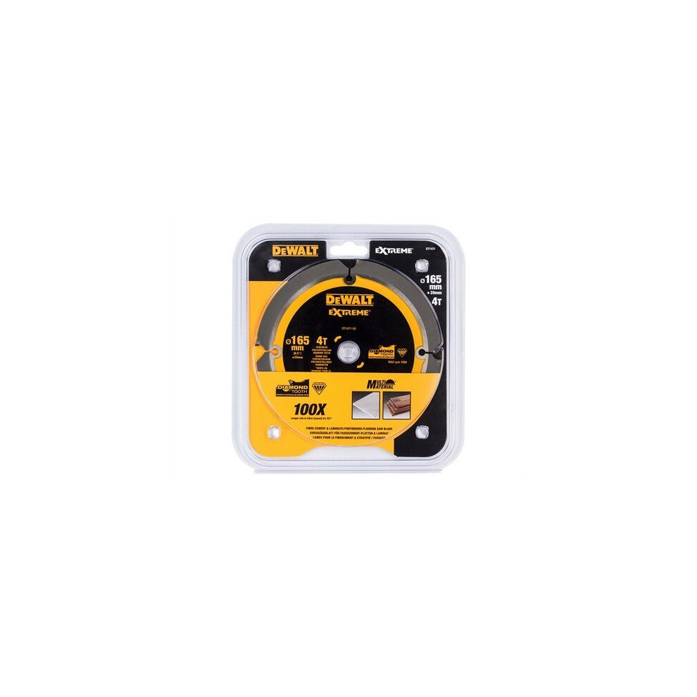 Dewalt Dt1471-Qz Extreme Pcd Fibre Cement Saw Blade 165 X 20Mm X 4T
