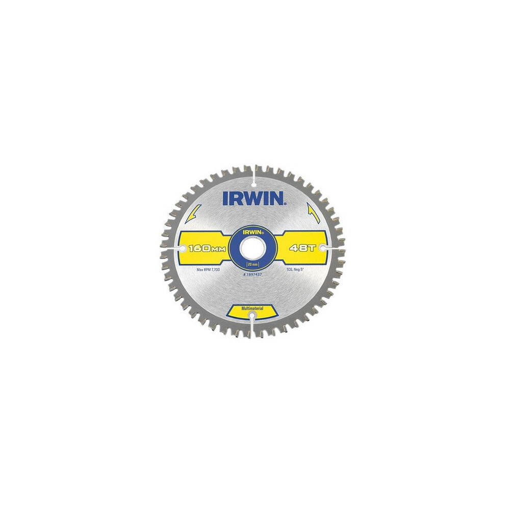 Irwin 1897437 Multi Material Circular Saw Blade 160 X 20Mm X 48T Tcg/Neg 5706918974376