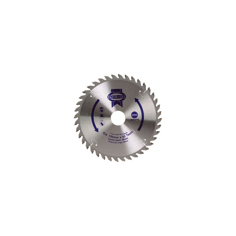 Faithfull FAIZ1804030 Circular Saw Blade 180 x 20/30mm x 40T Fine Cross Cut