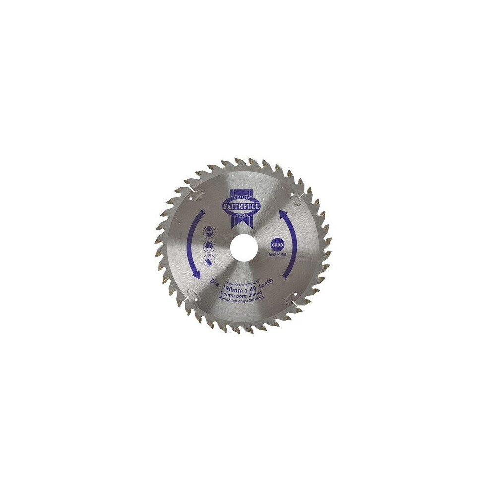 Faithfull FAIZ1904030 Circular Saw Blade 190 x 16/20/30mm x 40T Fine Cross Cut