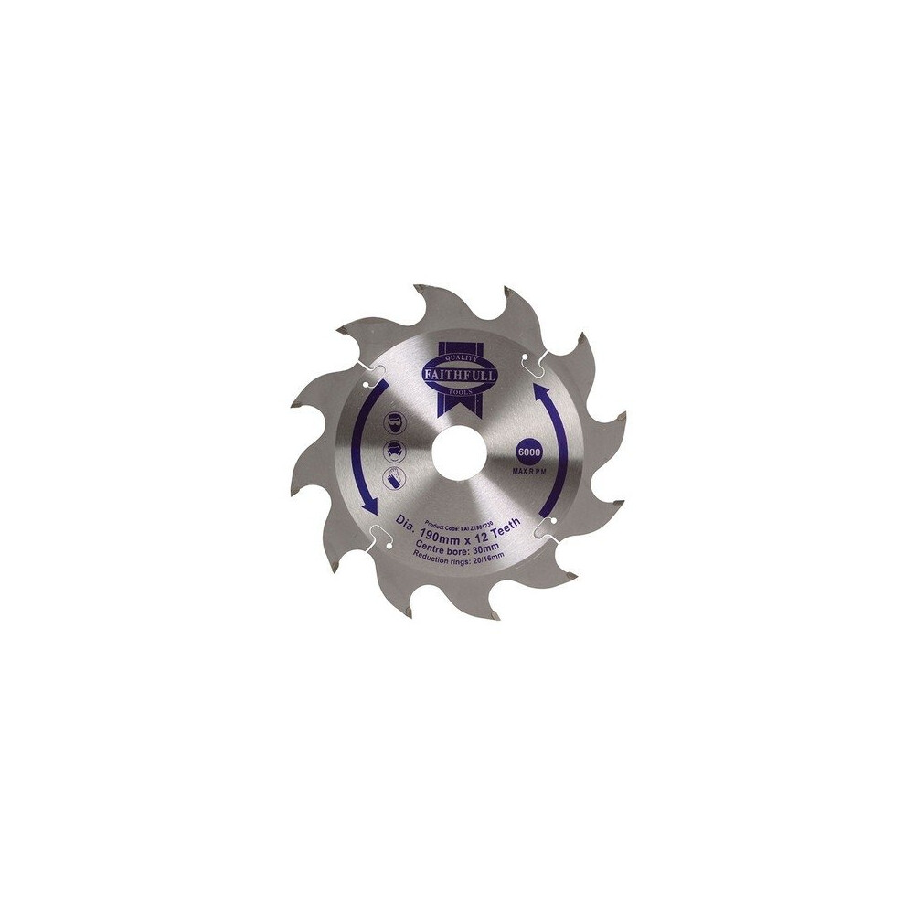 Faithfull Faiz1901230 Circular Saw Blade 190 X 16/20/30Mm X 12T Fast Rip