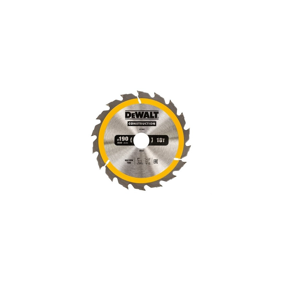 DeWalt DT1943-QZ Construction Circular Saw Blade 190 x 30mm x 18T
