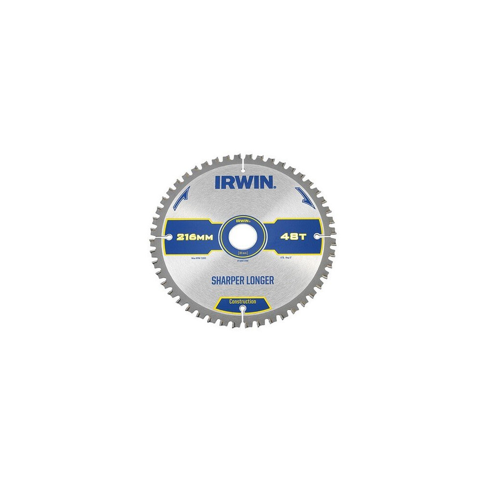 Irwin Construction Mitre Circular Saw Blade 216 X 30Mm X 48T Atb/Neg M - Grey - Image 4