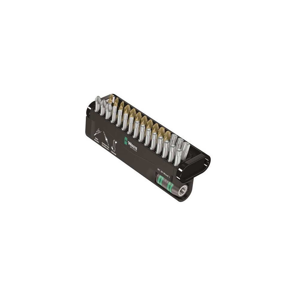 Wera 5057433001 Bit-Check 30 Wood 1 Torsion Set of 30 PZ PH TX