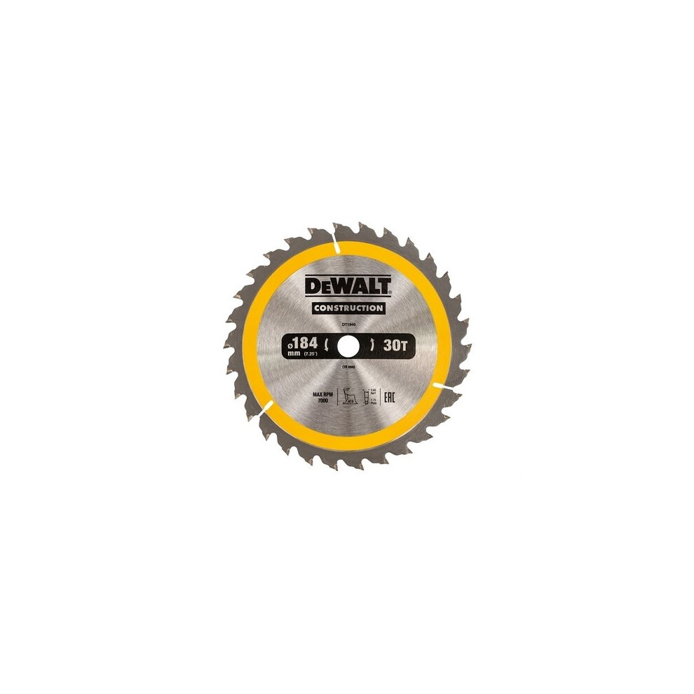 DeWalt DT1940-QZ Construction Circular Saw Blade 184 x 16mm x 30T