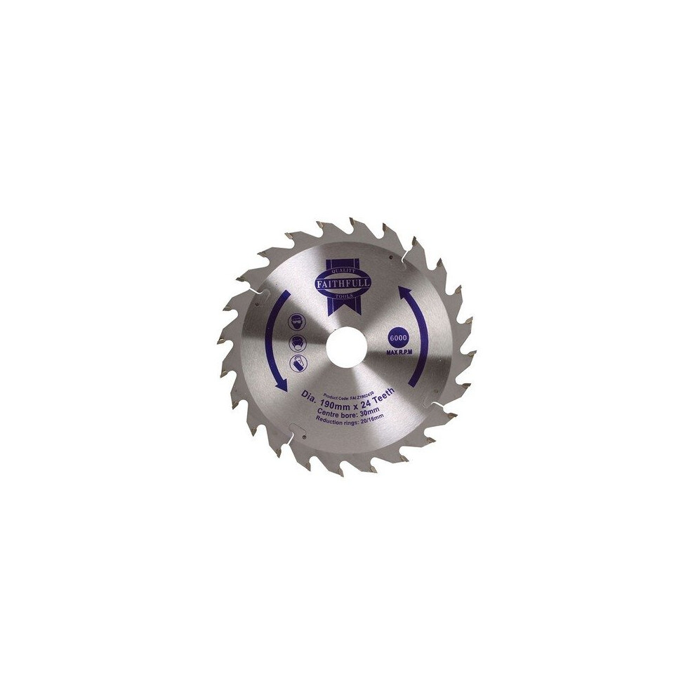 Faithfull FAIZ1902430 Circular Saw Blade 190 x 16/20/30mm x 24T Fast Rip