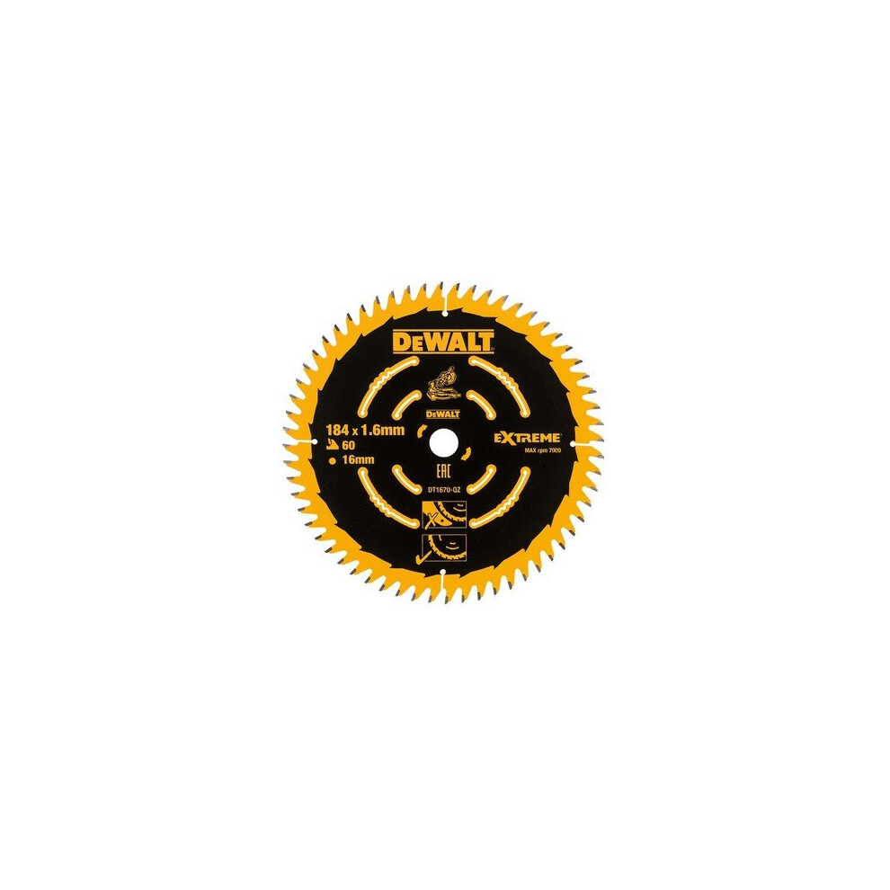 DeWalt DT1670-QZ Cordless Mitre Saw Blade For DCS365 184 x 16mm x 60T Fine