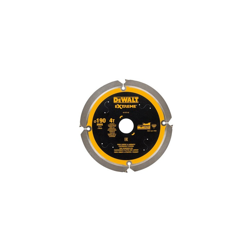DEWALT DT1472-QZ Extreme PCD Fibre Cement Saw Blade 190 x 30mm x 4T