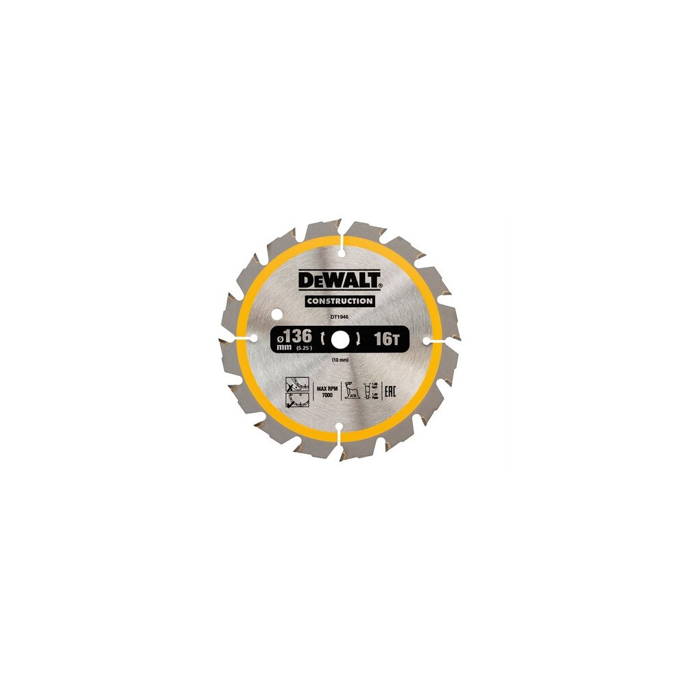 DeWalt DT1946-QZ Construction Trim Saw Blade 136 x 10mm x 16T