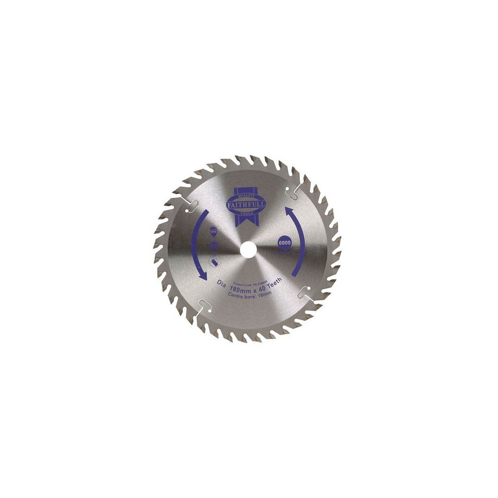 Faithfull FAIZ18040 Circular Saw Blade 180 x 16mm x 40T Fine Cross Cut