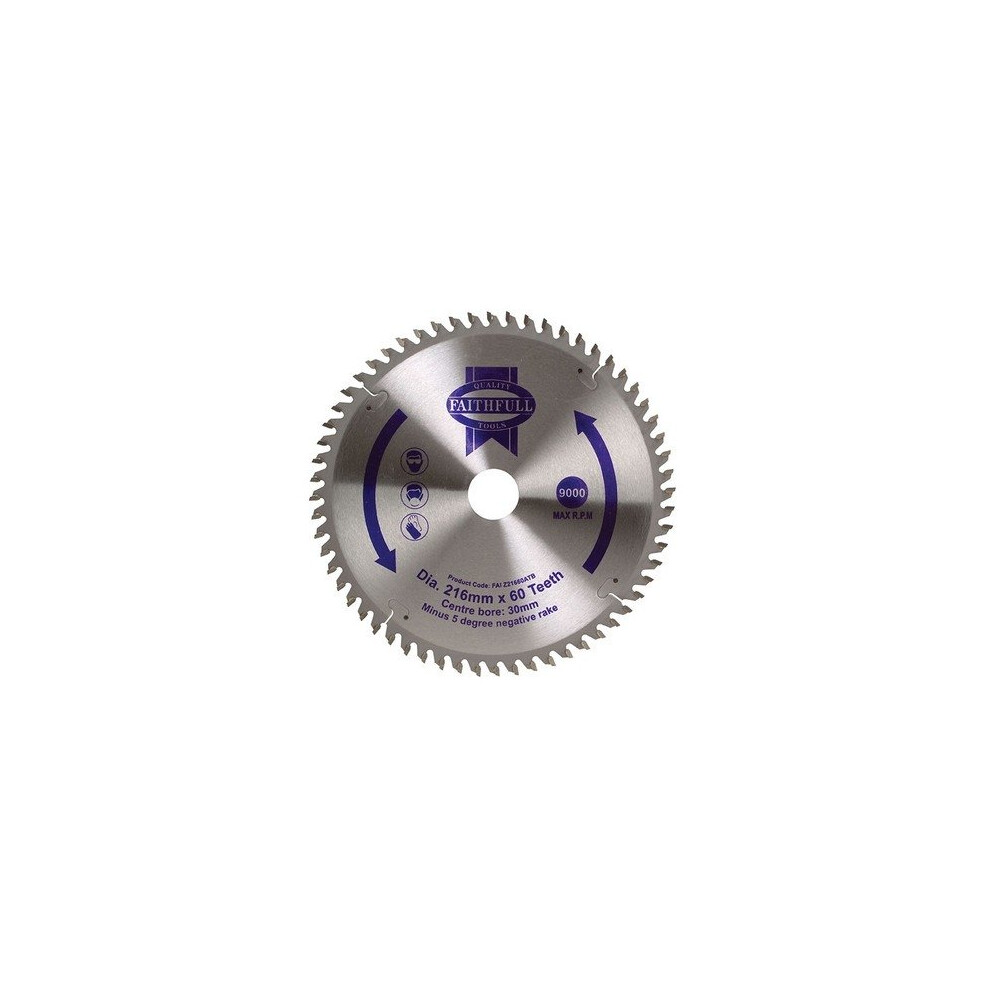 Faithfull FAIZ21660ATB Circular Saw Blade 216 x 30mm x 60T NEG