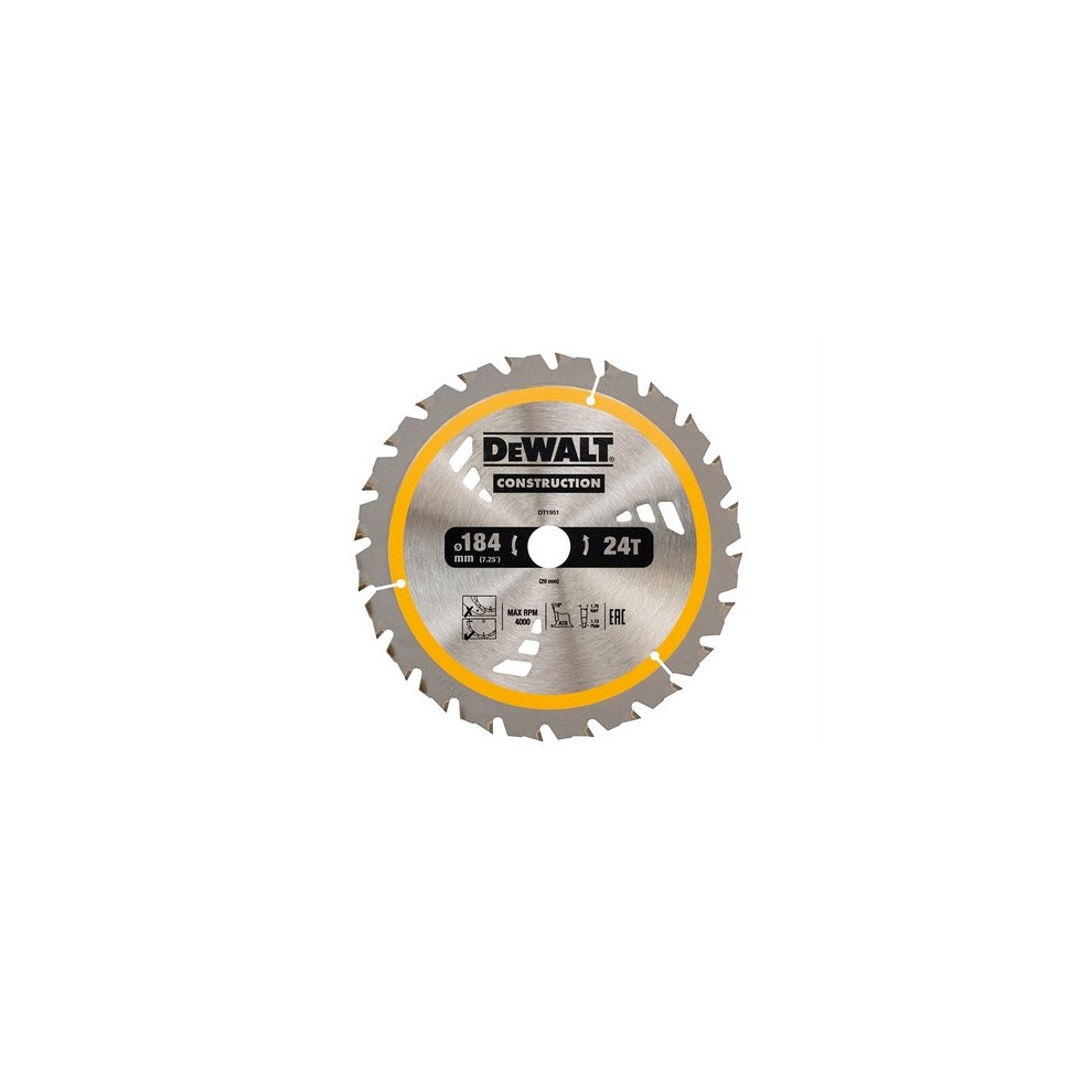 DeWalt DT1951-QZ Construction Circular Saw Blade 184 x 20mm x 24T