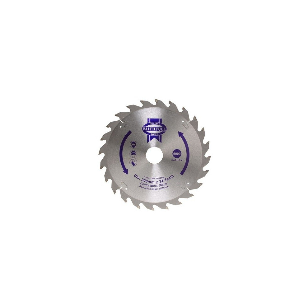 Faithfull FAIZ20024 Circular Saw Blade 200 x 16/25/30mm x 24T Fast Rip