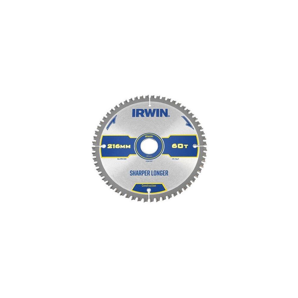 B&Q - Construction Mitre Circular Saw Blade 216 X 30mm X 60T Atb/neg Irw1897397 - Image 5