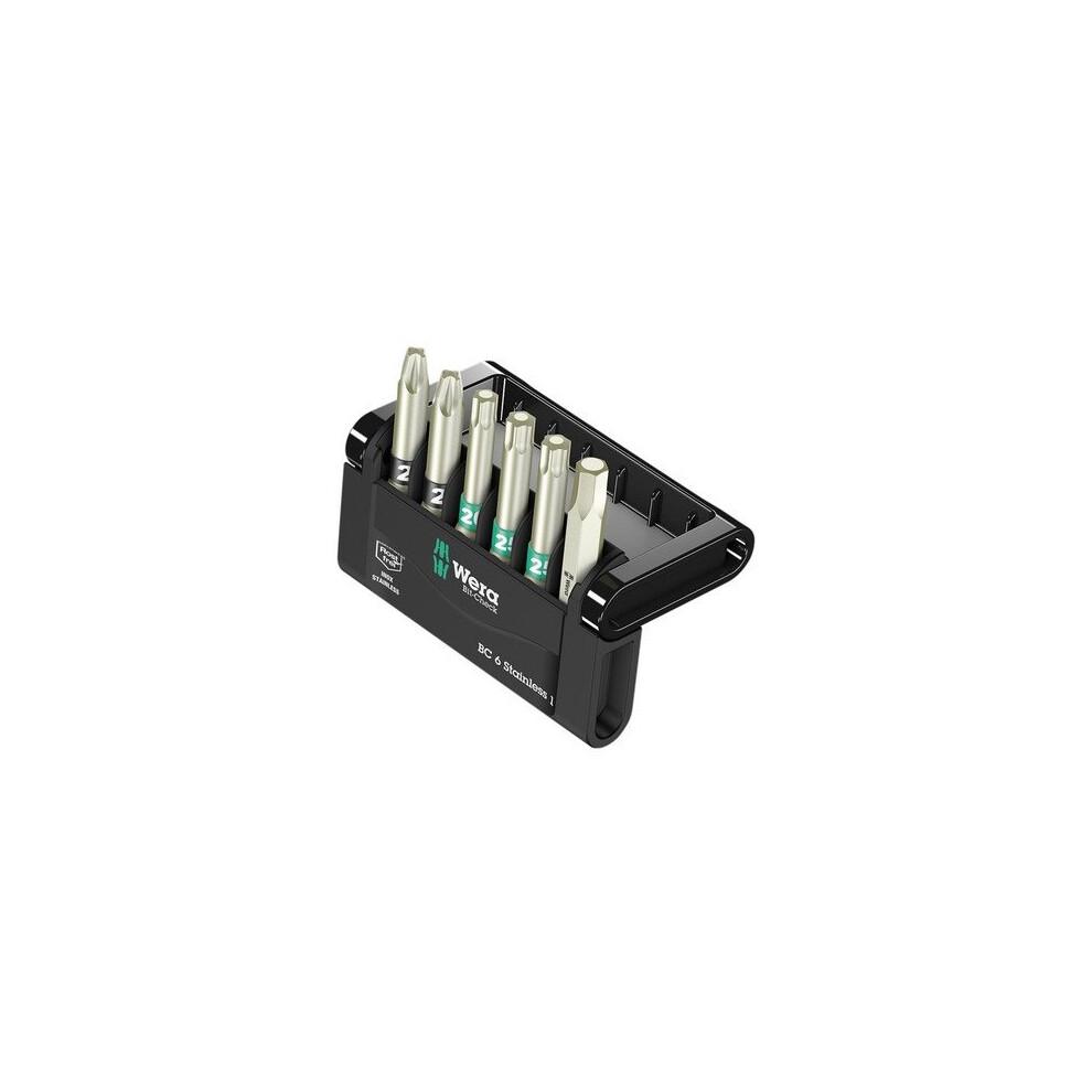 Wera 5073634001 Bit-Check 6 Stainless 1 Torsion 50mm Bit Set of 6 PZ TX SL Carded