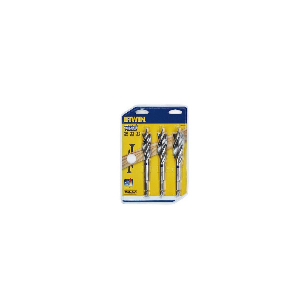 Irwin Blue 3 Piece Groove Nail Biteing Power Wood Drill Bit Set - Image 4