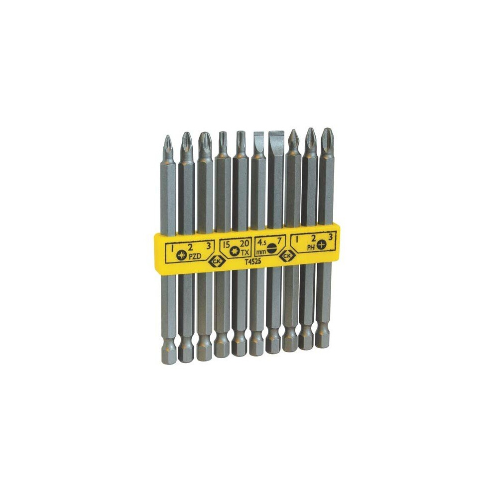 CK T4525 Screwdriver Belt Clip Bit 100mm Set of 10 Slotted Pozi Phillips Torx