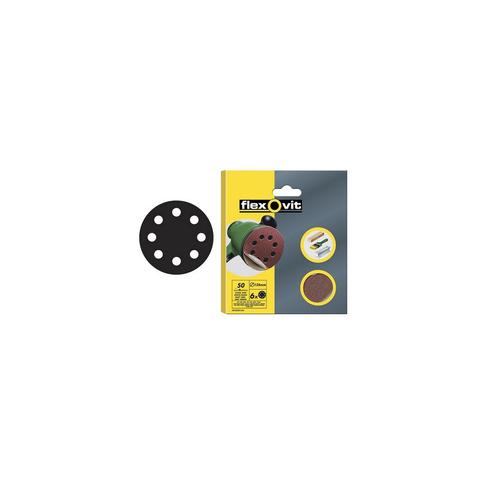 Flexovit 63642526392 Hook & Loop Sanding Discs 125Mm Fine 120G Pack Of 6 3157625530355