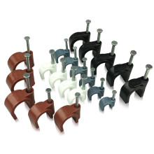 (Grey, 14mm) Round Cable Clips with fixing nail, 50 Pieces