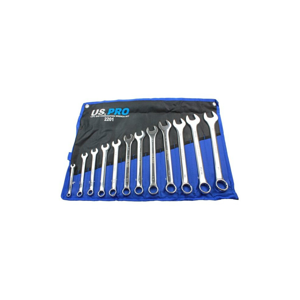 US PRO 12pc SAE / AF Imperial Combination Spanner Wrench Set 1/4 - 1"