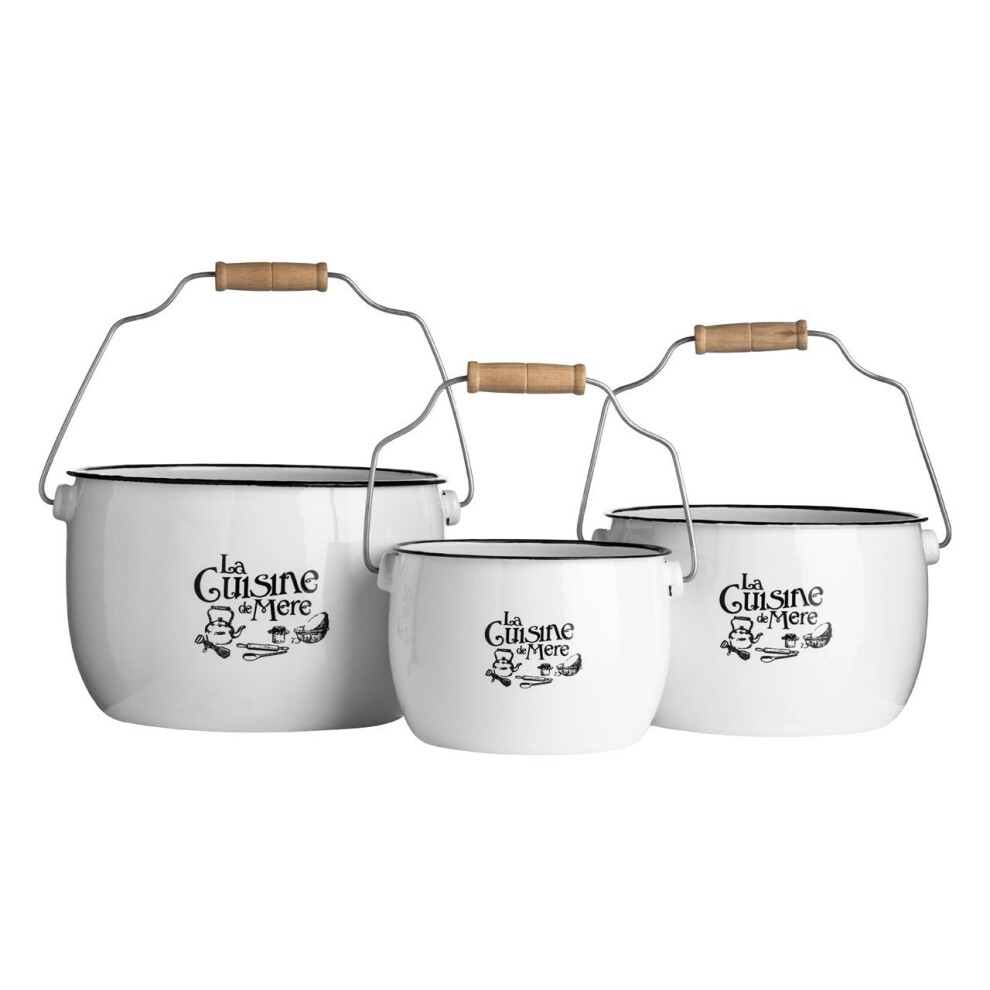 La Cuisine De Mere Set Of 3 Storage Pots, Enamel, White
