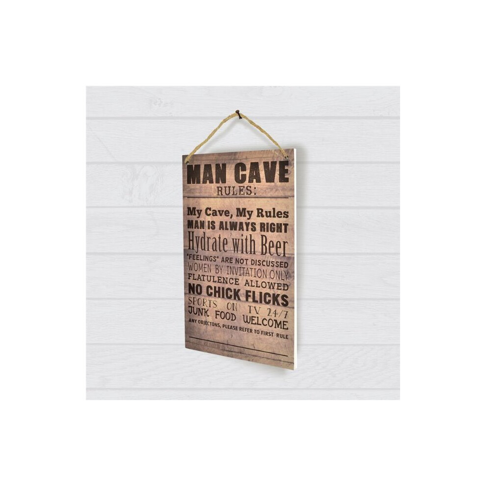 Mens Wooden Novelty Man Cave Rules Wall Plaque Sign