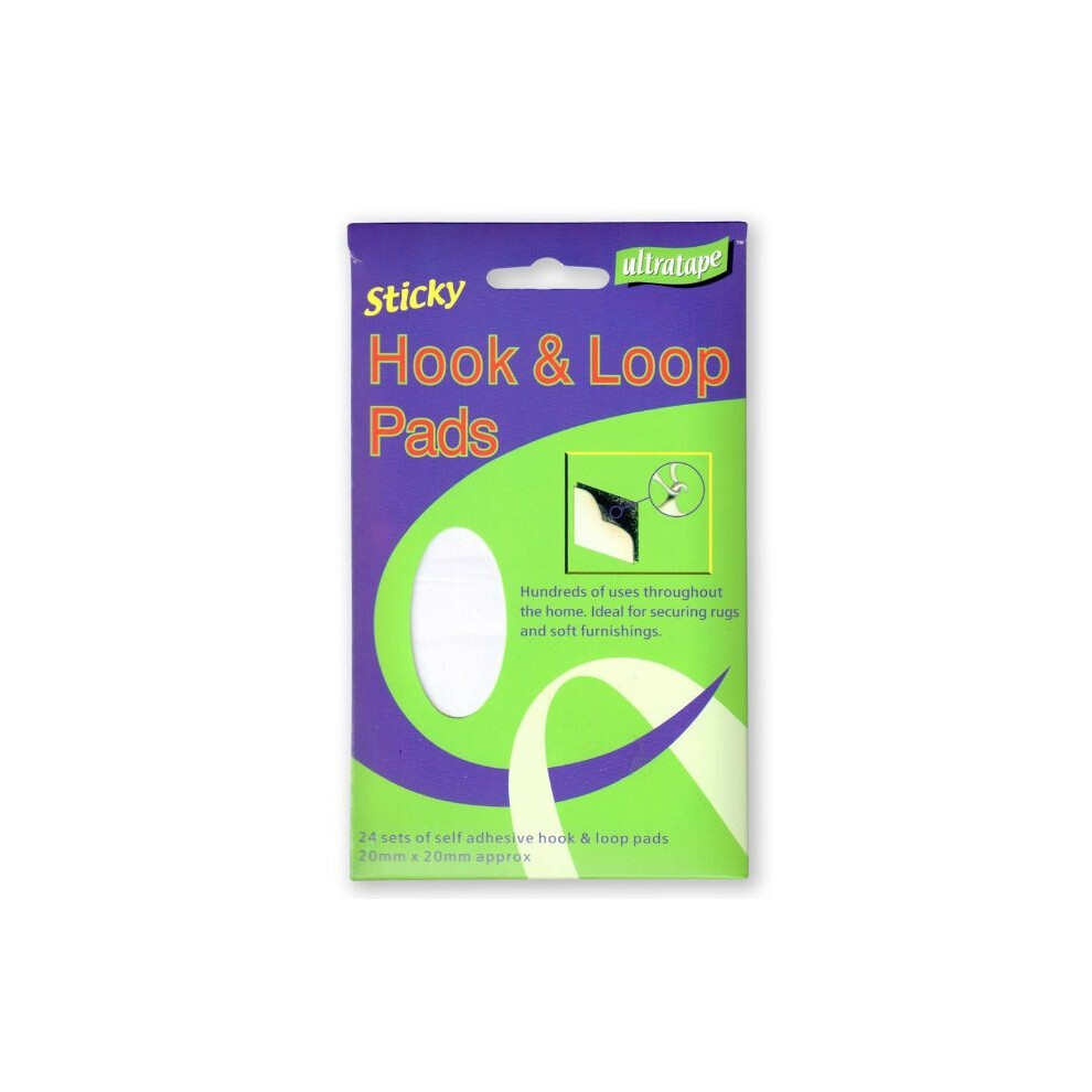 24 White Self Adhesive Ultra Tape Sticky Hook & Loop Pads 5027785073154
