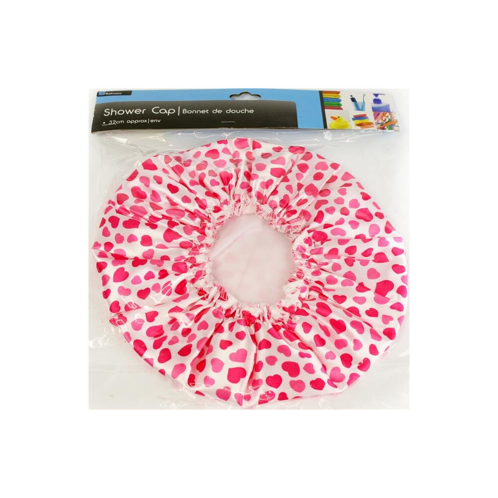 Ladies Pink Heart Design Shower Cap Hat Waterproof Bathroom One Size Fits All