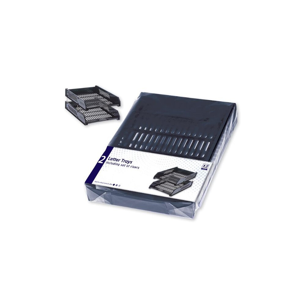 2 x Letter Filing Tray Trays & Risers In Black Desk Storage A4 Foolscap