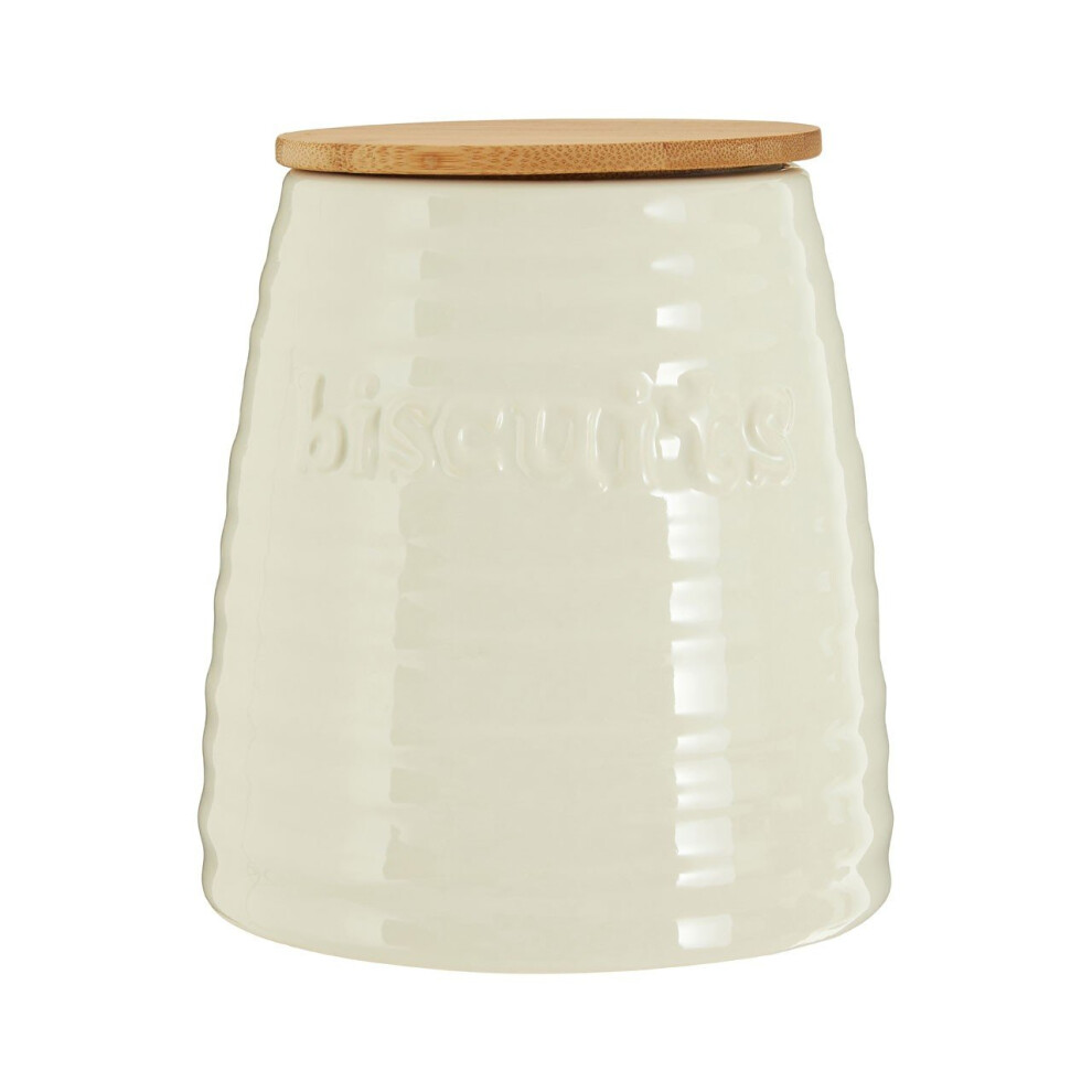 Premier Housewares Winnie Biscuit Canister With Bamboo Lid, Cream
