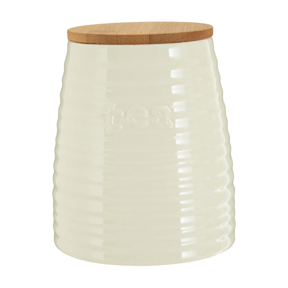 Premier Housewares Winnie Dolomite Tea Canister With Bamboo Lid Cream