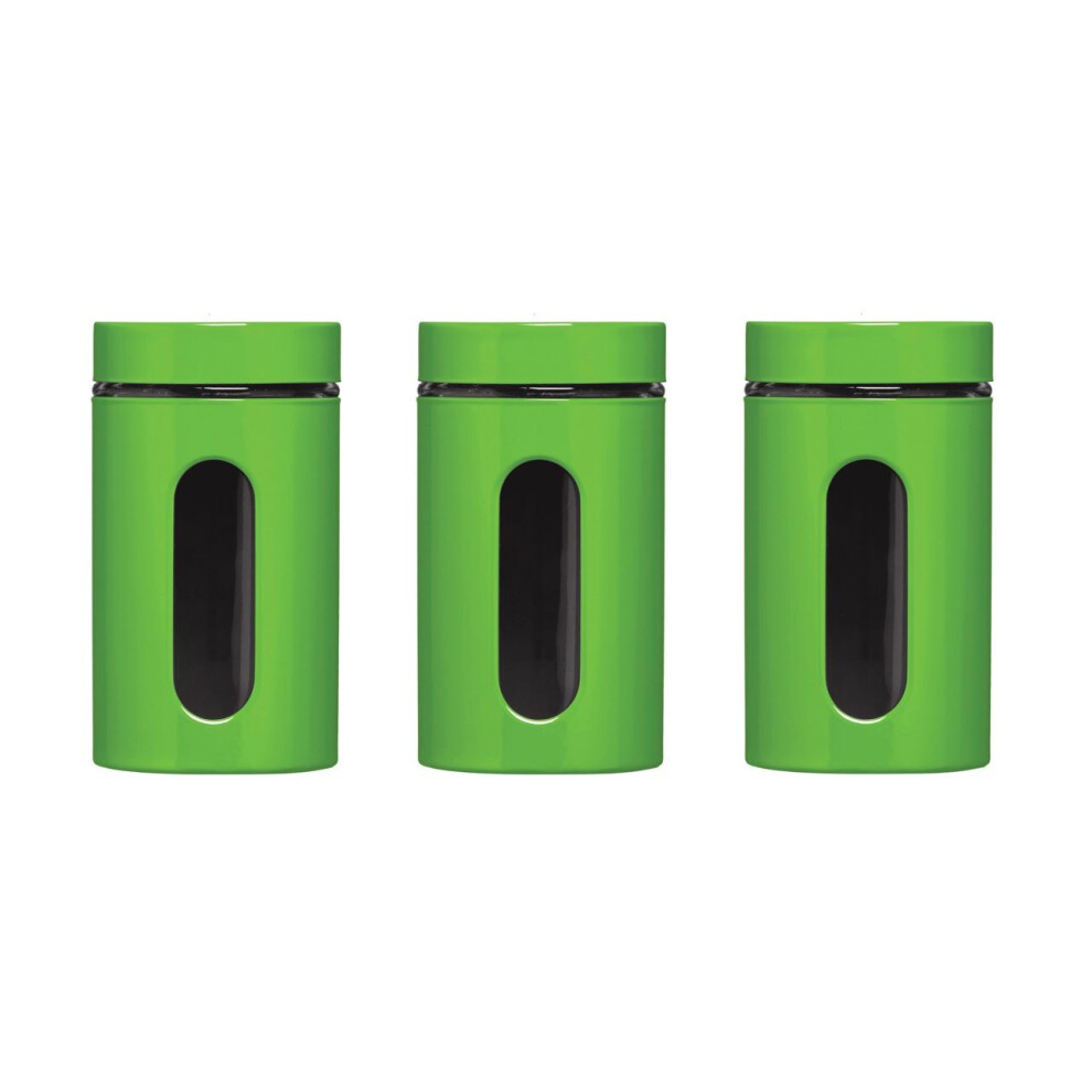 Set Of 3 Storage Canisters Enamel On Steel/Glass, Green