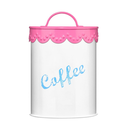Premier Housewares Pink Lace Coffee Canister, White/Pink