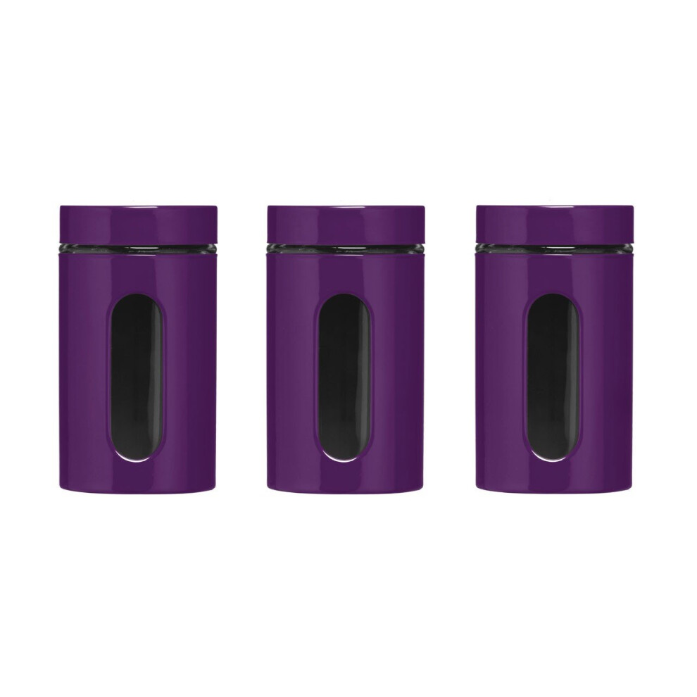 Set Of 3 Storage Canisters Enamel On Steel/Glass, Purple