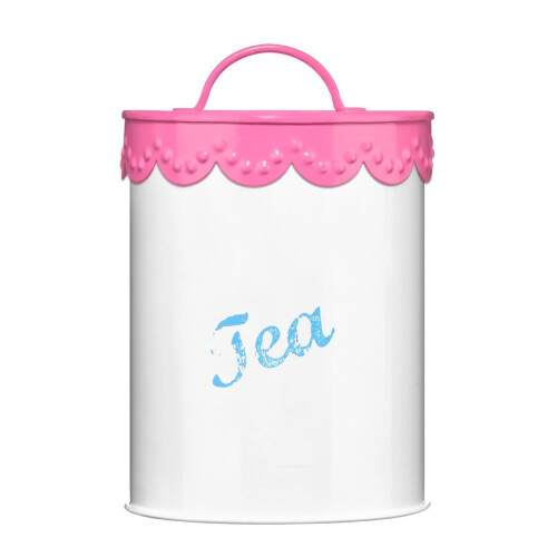 Premier Housewares Pink Lace Tea Canister, White/Pink