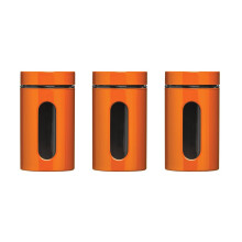 Set Of 3 Storage Canisters Enamel On Steel/Glass, Orange
