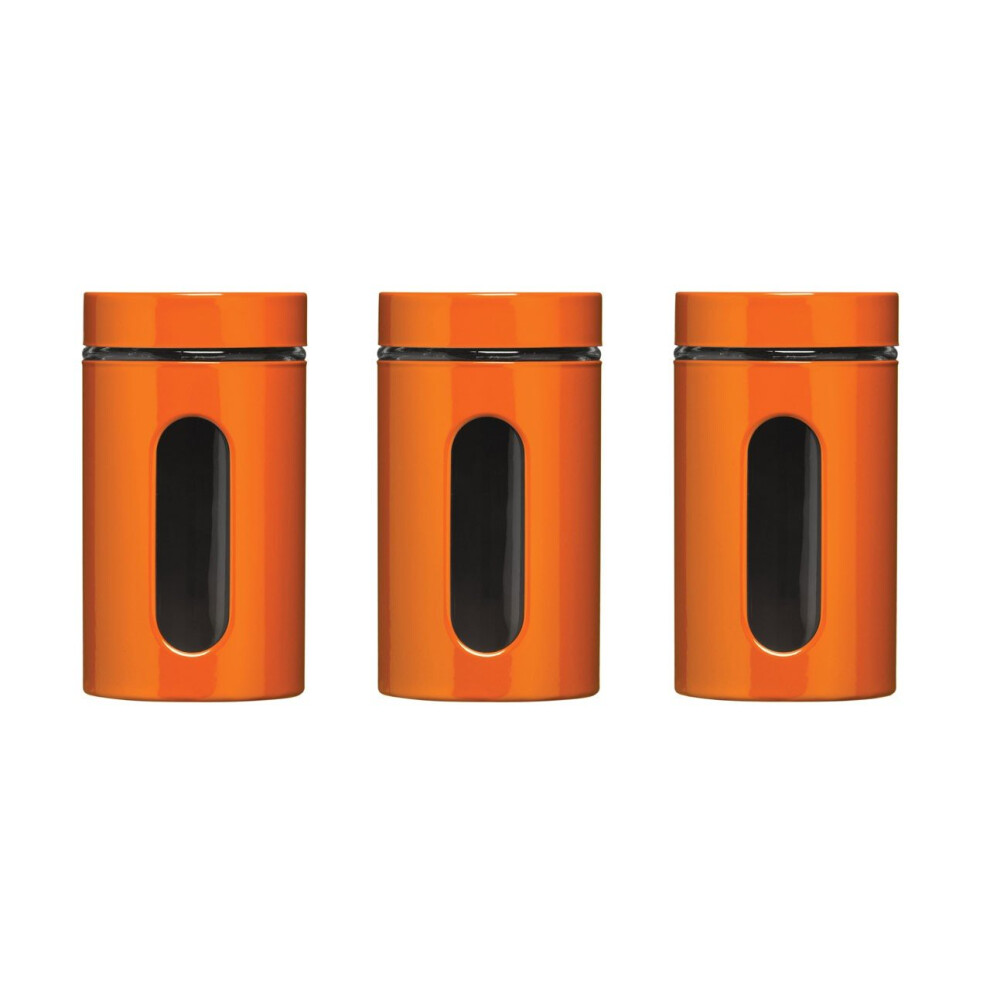 Set Of 3 Storage Canisters Enamel On Steel/Glass, Orange