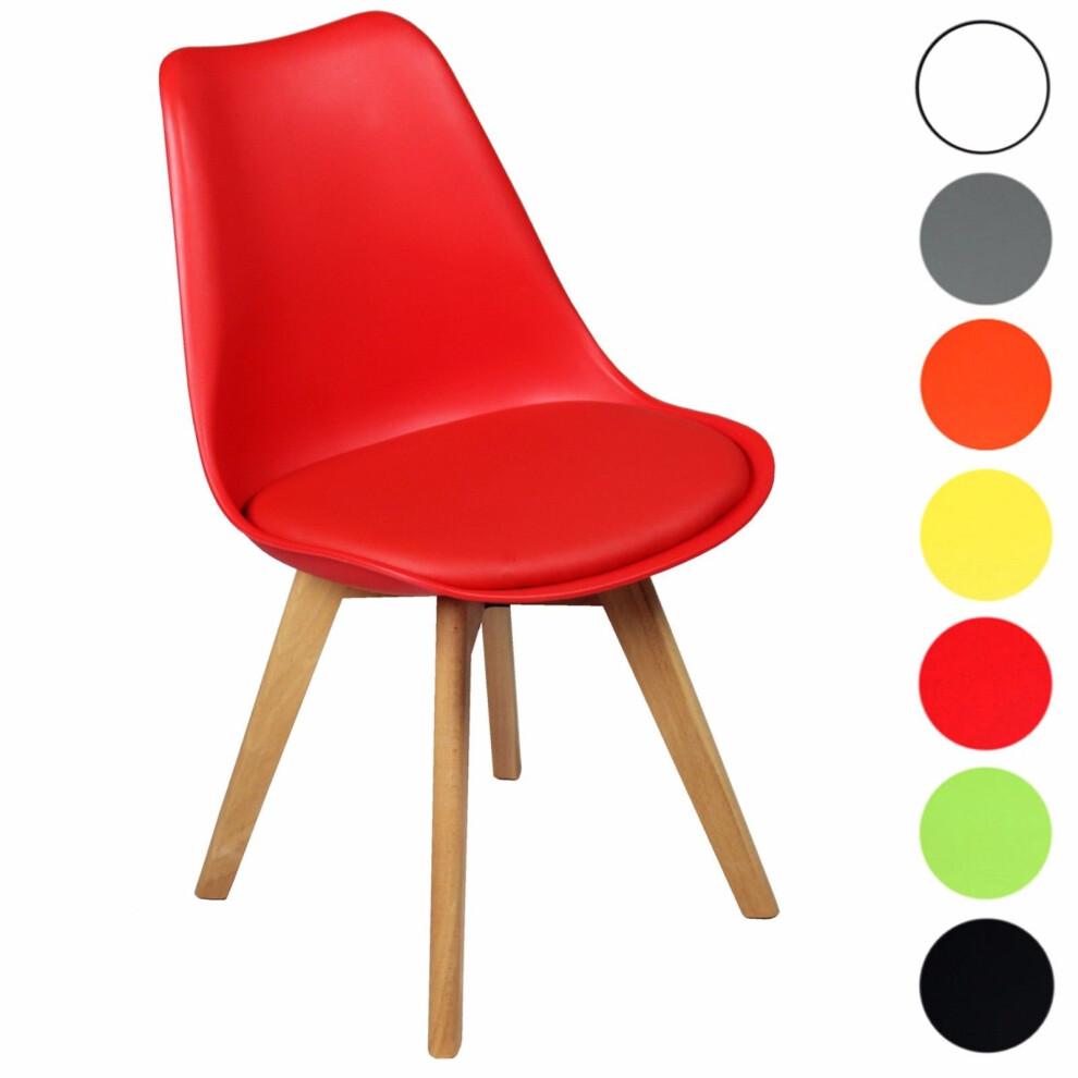 (Red) 4 x Charles Jacobs Dining Chairs Beech Wood Legs Tulip Design Furniture Set