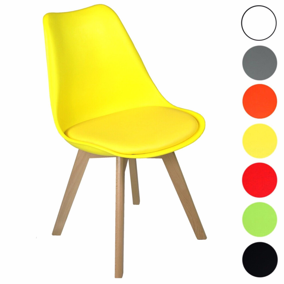 (Yellow) 4 x Charles Jacobs Dining Chairs Beech Wood Legs Tulip Design Furniture Set