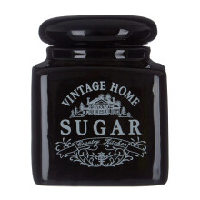 Vintage Home Sugar Jar Black Ceramic