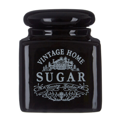 Premier Housewares Vintage Home Sugar Jar Black Ceramic
