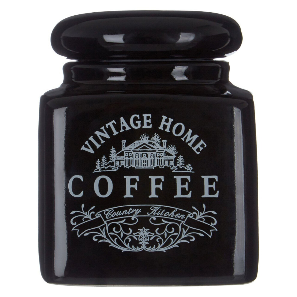 PF-0721921 Vintage Home Black Ceramic Coffee Jar with Lid - Country House Design Keeps Coffee Fresh