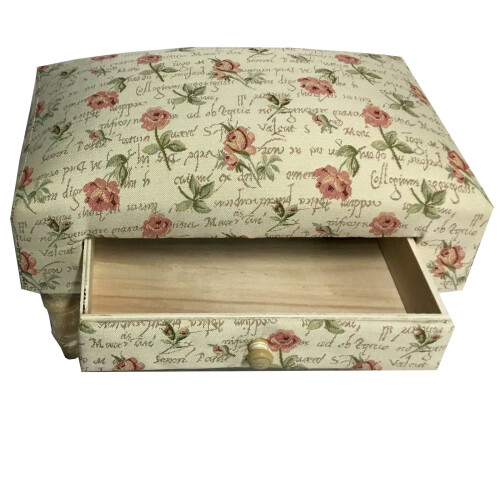 Rectangular Cream and Pink Rose Footstool with Drawer 1
